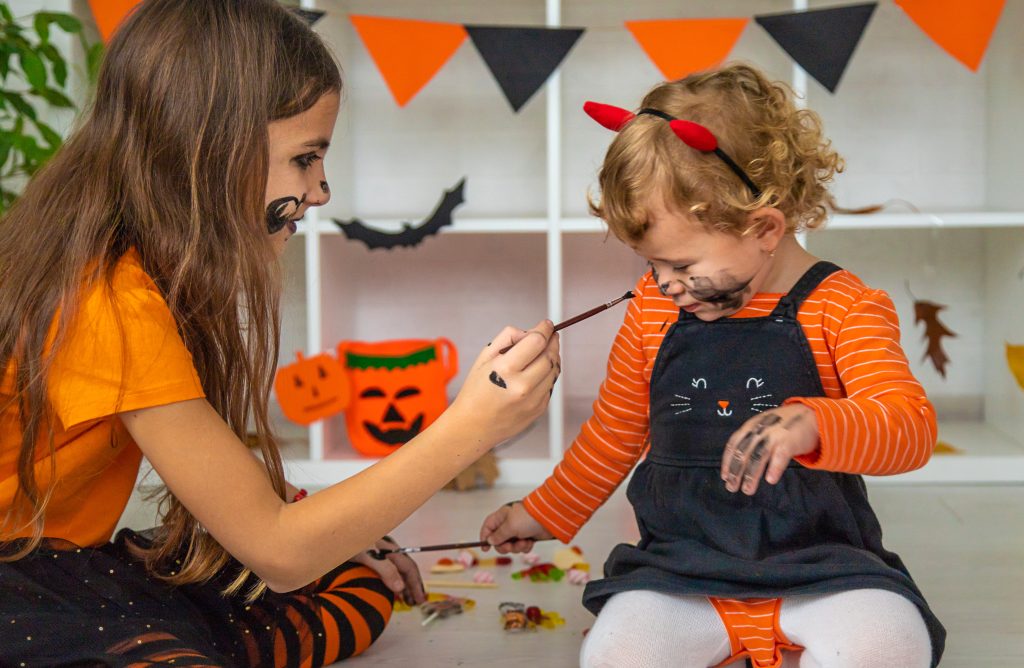 Halloween kids home holiday joy. Selective focus. Children.